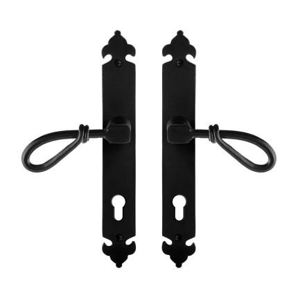 GPF6255.60 smeedijzer zwarte deurkruk Sula op langschild PC85, 291x41x4mm