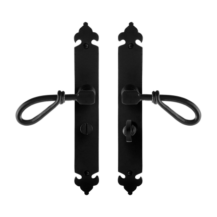 GPF6255.60 smeedijzer zwarte deurkruk Sula op langschild WC55/8, 291x41x4mm