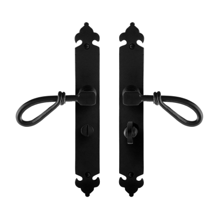 GPF6255.60 smeedijzer zwarte deurkruk Sula op langschild WC57/5, 291x41x4mm