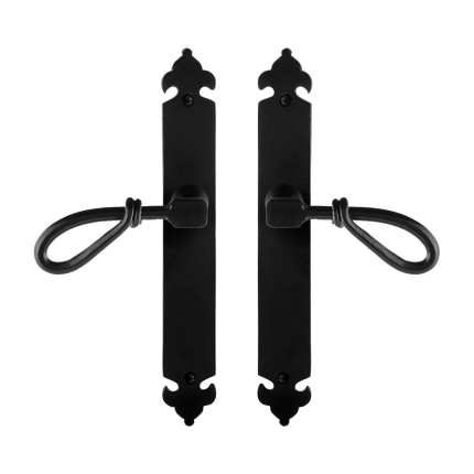 GPF6255.60 smeedijzer zwarte deurkruk Sula op langschild, 291x41x4mm