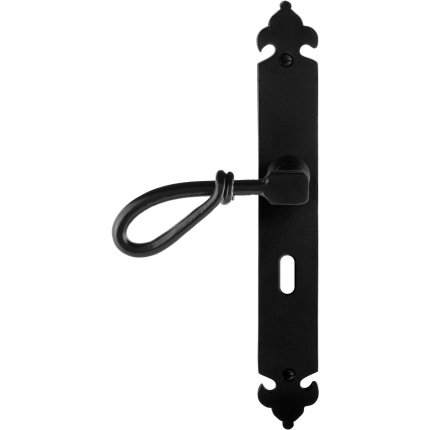 GPF6255.60L smeedijzer zwarte deurkruk Sula op langschild BB56 291x41x4mm, linkswijzend
