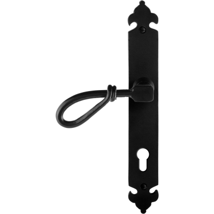GPF6255.60L smeedijzer zwarte deurkruk Sula op langschild PC85 291x41x4mm, linkswijzend