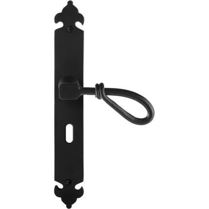 GPF6255.60R smeedijzer zwarte deurkruk Sula op langschild BB56 291x41x4mm, rechtswijzend