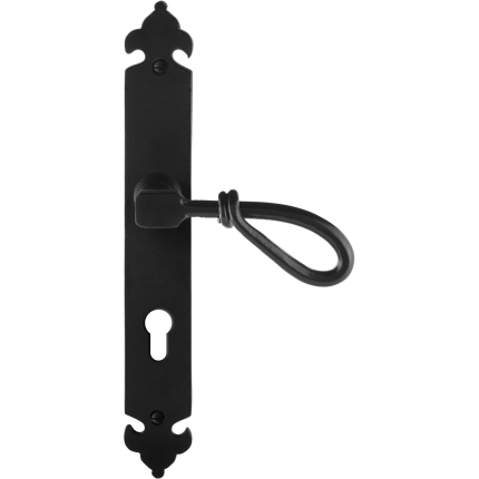 GPF6255.60R smeedijzer zwarte deurkruk Sula op langschild PC72 291x41x4mm, rechtswijzend