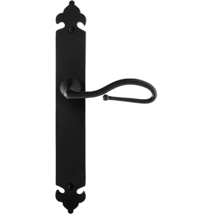 GPF6260.60R smeedijzer zwarte deurkruk Lumi op langschild blind 291x41x4mm, rechtswijzend