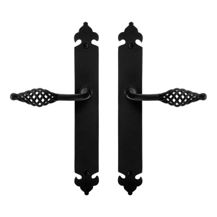 GPF6265.60 smeedijzer zwarte deurkruk Tane op langschild blind, 291x41x4mm