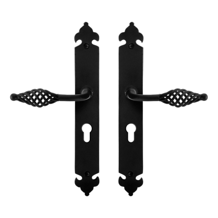 GPF6265.60 smeedijzer zwarte deurkruk Tane op langschild PC55, 291x41x4mm