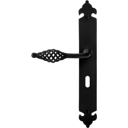 GPF6265.60L/R smeedijzer zwarte deurkruk Tane op langschild BB56 291x41x4mm, links-/rechtswijzend