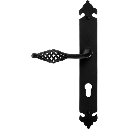GPF6265.60L/R smeedijzer zwarte deurkruk Tane op langschild PC72 291x41x4mm, links-/rechtswijzend