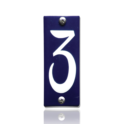 Huisnummer 3 emaille blauw, 40 x 100 mm