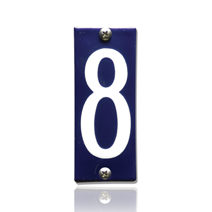 Huisnummer 8 emaille blauw, 40 x 100 mm