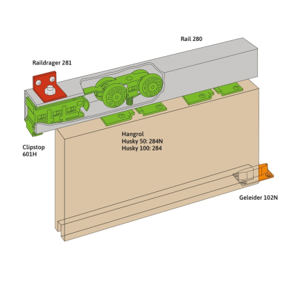 Husky H100 schuifdeursysteem-set met stalen rail 200 cm en single softclose 