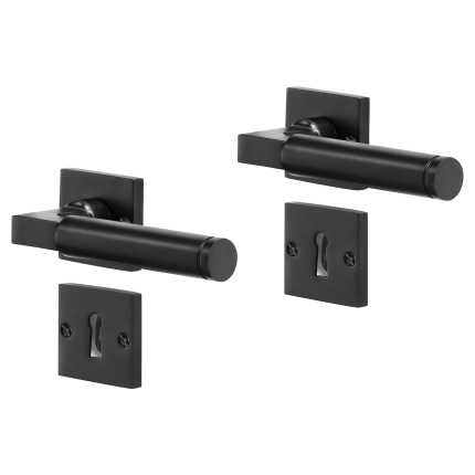 Impresso Aston deurkruk op rozet met schroeven 53x53x9mm Zwart met sleutelrozet