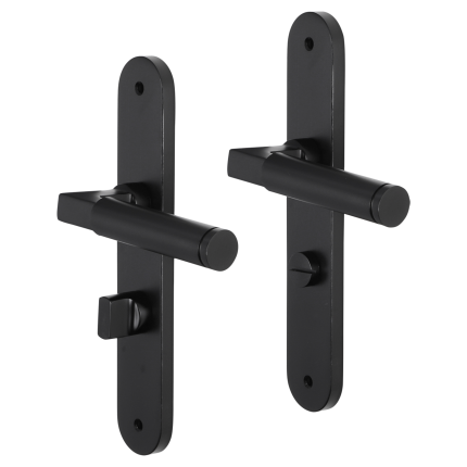 Impresso Aston deurkruk op schild met schroeven afgerond 225x41x10mm WC63/8 Zwart