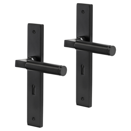 Impresso Aston deurkruk op schild met schroeven rechthoekig 226x41x10mm BB56 Zwart