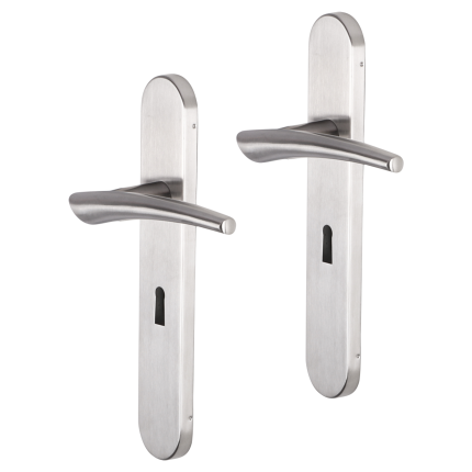 Impresso Boston deurkruk op schild afgerond 225x41x10mm BB56 RVS geborsteld