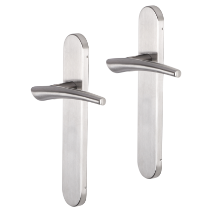 Impresso Boston deurkruk op schild afgerond 225x41x10mm RVS geborsteld