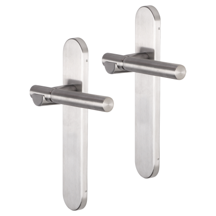 Impresso Bretton deurkruk op schild afgerond 225x41x10mm RVS geborsteld
