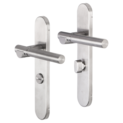 Impresso Bretton deurkruk op schild afgerond 225x41x10mm WC63/8 RVS geborsteld