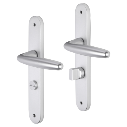 Impresso Cambridge deurkruk op schild met schroeven afgerond 225x41x10mm WC63/8 Aluminium