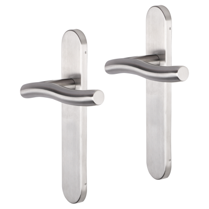 Impresso Chester deurkruk op schild afgerond 225x41x10mm RVS geborsteld