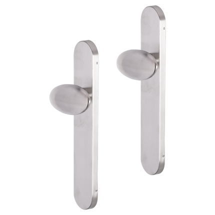 Impresso Derby deurkruk op schild afgerond 225x41x10mm RVS geborsteld