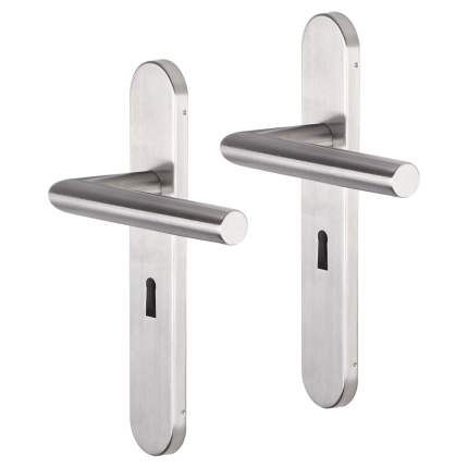 Impresso Harrow deurkruk op schild afgerond 225x41x10mm BB56 RVS geborsteld