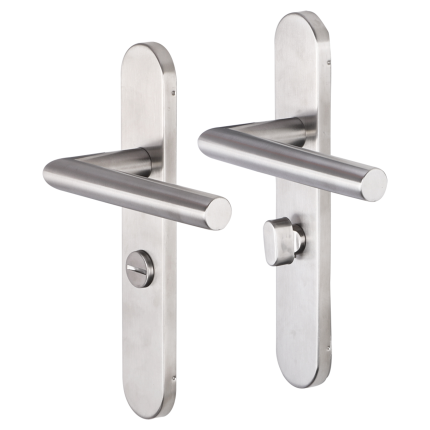 Impresso Harrow deurkruk op schild afgerond 225x41x10mm WC63/8 RVS geborsteld