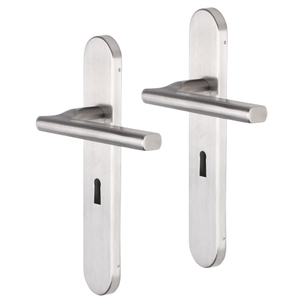 Impresso Kirby deurkruk op schild afgerond 225x41x10mm BB56 RVS geborsteld