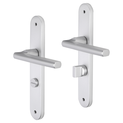 Impresso Leeds deurkruk op schild met schroeven afgerond 225x41x10mm WC63/8 Aluminium