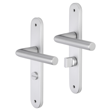 Impresso London deurkruk op schild met schroeven afgerond 225x41x10mm WC63/8 Aluminium