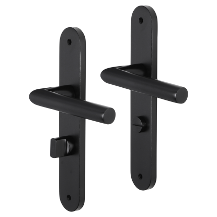 Impresso London deurkruk op schild met schroeven afgerond 225x41x10mm WC63/8 Zwart