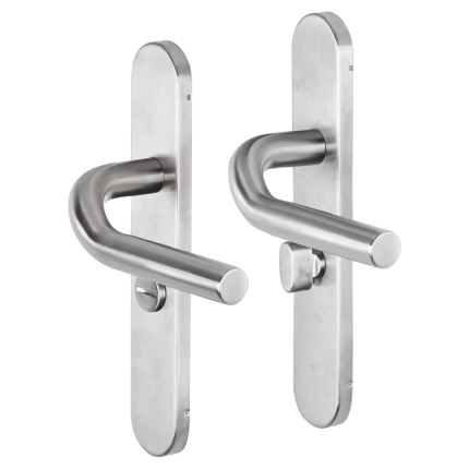 Impresso Newport deurkruk op schild afgerond 225x41x10mm WC63/8 RVS geborsteld