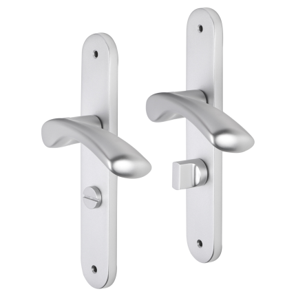 Impresso Oxford deurkruk op schild met schroeven afgerond 225x41x10mm WC63/8 Aluminium