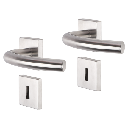 Impresso Preston deurkruk op rozet 53x53x9mm RVS geborsteld met sleutelrozet