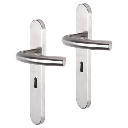Impresso Preston deurkruk op schild afgerond 225x41x10mm BB56 RVS geborsteld