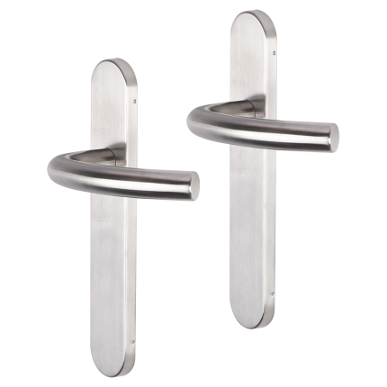 Impresso Preston deurkruk op schild afgerond 225x41x10mm RVS geborsteld