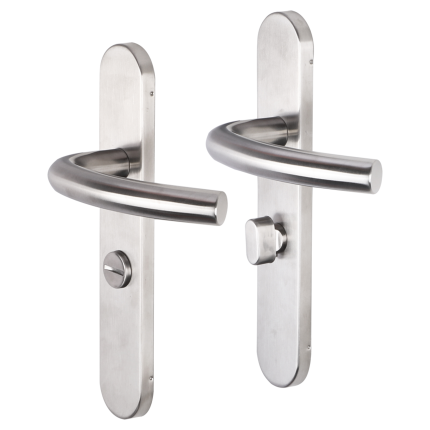 Impresso Preston deurkruk op schild afgerond 225x41x10mm WC63/8 RVS geborsteld