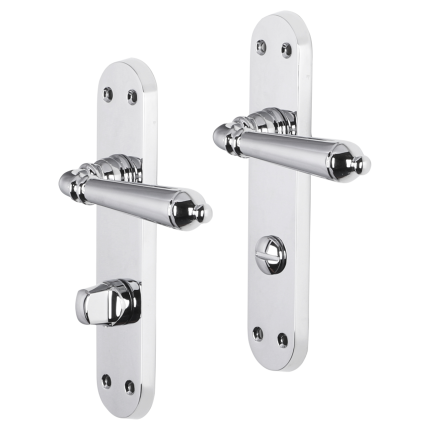 Impresso Queens deurkruk op schild met schroeven afgerond 225x41x10mm WC63/8 Chroom