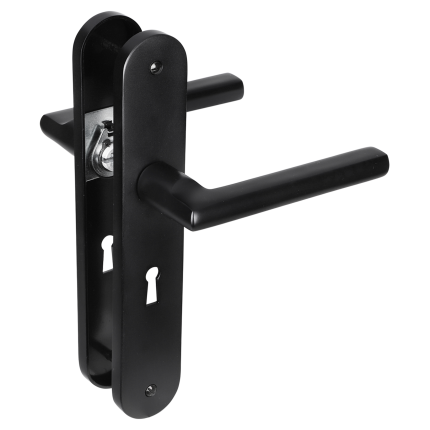 Impresso Redhill deurkruk op schild met schroeven afgerond 225x41x10mm BB56 Zwart