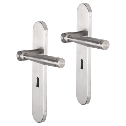 Impresso Retford deurkruk op schild afgerond 225x41x10mm BB56 RVS geborsteld