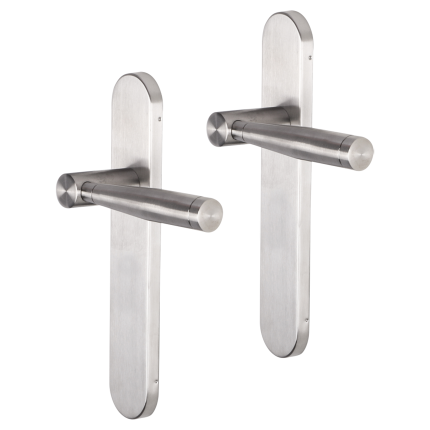 Impresso Retford deurkruk op schild afgerond 225x41x10mm RVS geborsteld