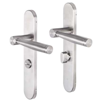 Impresso Retford deurkruk op schild afgerond 225x41x10mm WC63/8 RVS geborsteld