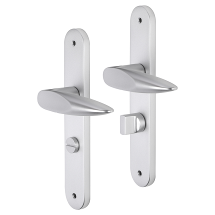 Impresso Sutton deurkruk op schild met schroeven afgerond 225x41x10mm WC63/8 Aluminium