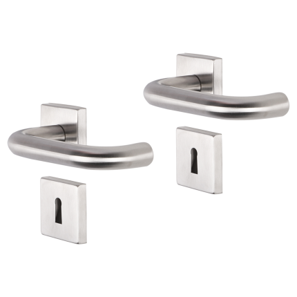 Impresso Wigan deurkruk op rozet 53x53x9mm RVS geborsteld met sleutelrozet