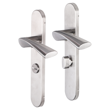 Impresso Wigston deurkruk op schild afgerond 225x41x10mm WC63/8 RVS geborsteld