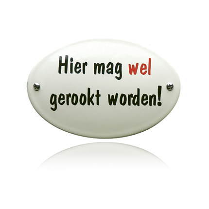 KNH-78 emaille naambordje 'Hier mag wel gerookt worden'