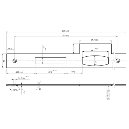 Mauer 456 sluitplaat, rechthoekig RVS