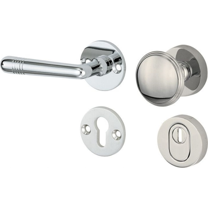 Mi Satori knop/kruk op rozet - SKG Art-Deco glans nikkel / glans chroom rechts