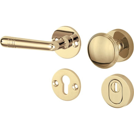 Mi Satori knop/kruk op rozet - SKG Art-Deco messing gelakt/messing PVD links